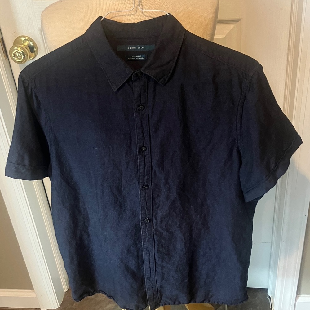 Perry Ellis Men's Dark Blue Casual Shirt